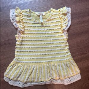 Matilda Jane Yellow Striped Top with Lace Trim